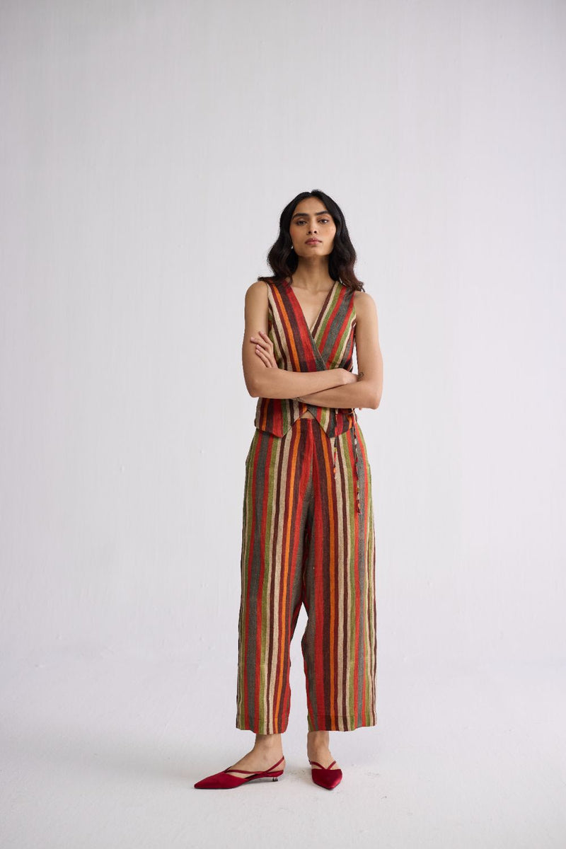 JILIAN TIE UP WAISTCOAT & PANTS SET linen co-ord set by YAM in multicolor for women in Singapore