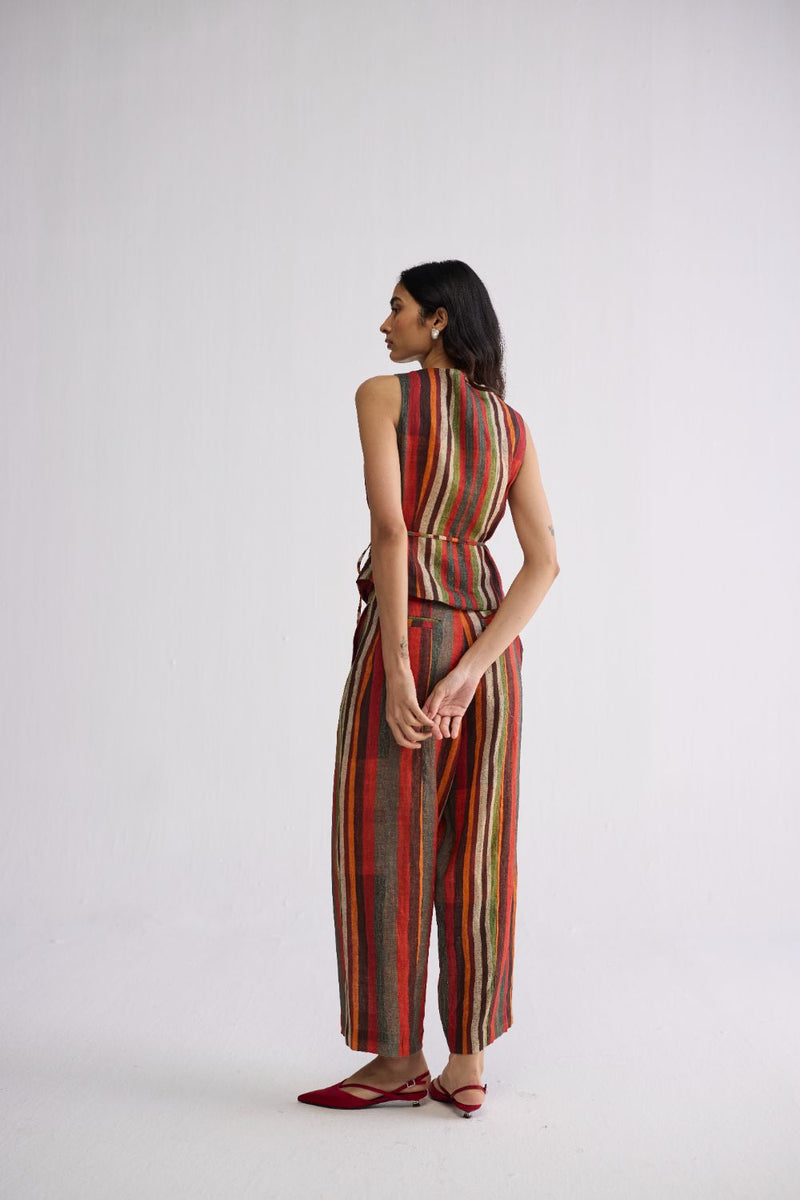 JILIAN TIE UP WAISTCOAT & PANTS SET linen co-ord set by YAM in multicolor for women in Singapore
