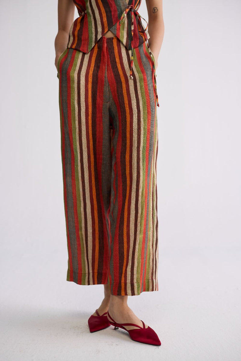 JILIAN TIE UP WAISTCOAT & PANTS SET linen co-ord set by YAM in multicolor for women in Singapore