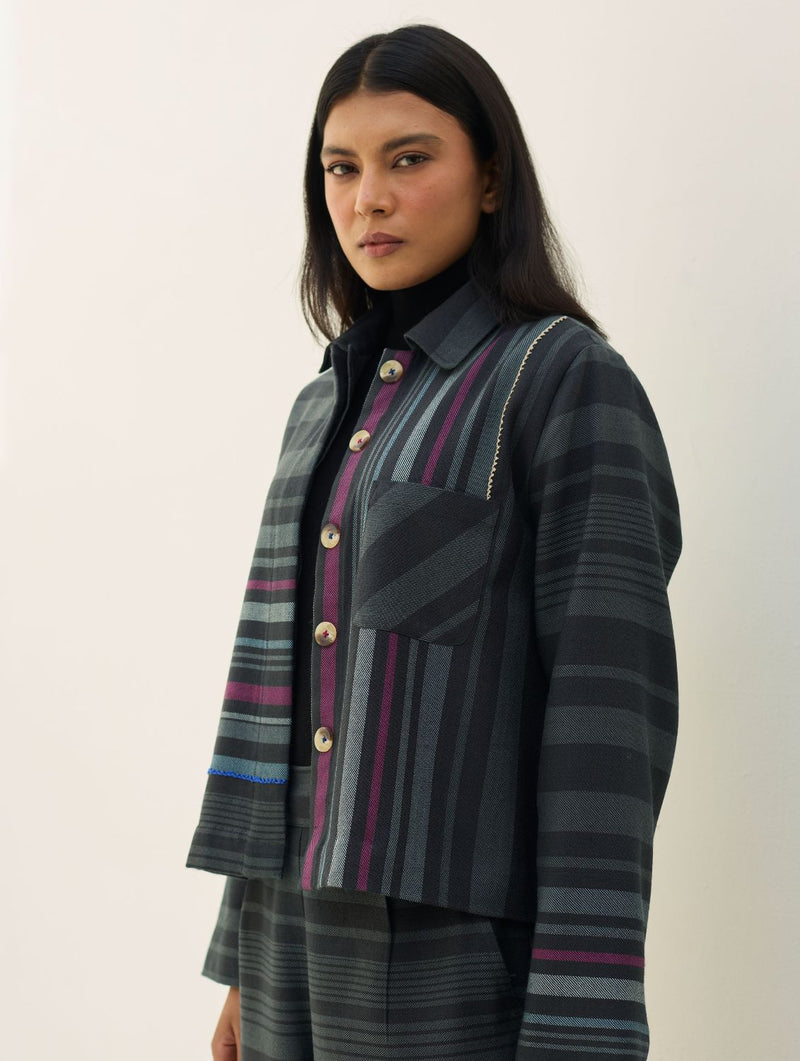 Noelle Merino Wool Shacket - Charcoal by Manan in charcoal color for women in Singapore