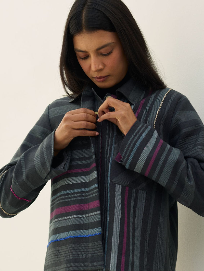 Noelle Merino Wool Shacket - Charcoal by Manan in charcoal color for women in Singapore