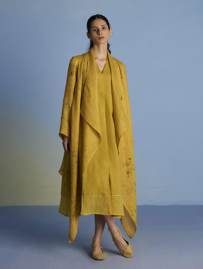 Tai Floral Sheer Linen Overlay - Ochre linen by Manan for women in Singapore