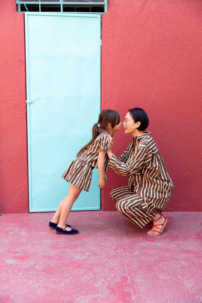 Artist Smock — Dumbo Stripes cotton by World of Crow in brown color for women in Singapore