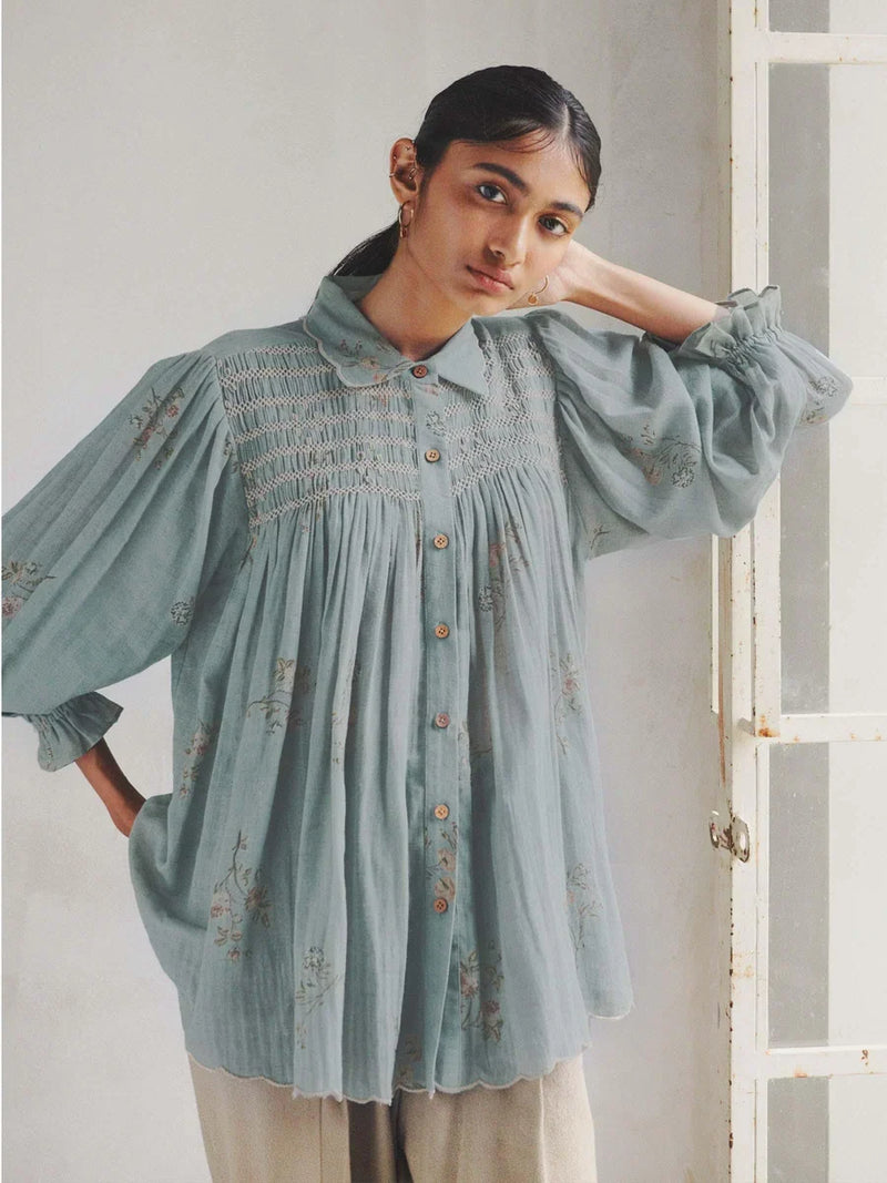 Judy Shirt-Pale Blue cotton top/shirt by CORD in light blue for women in Singapore