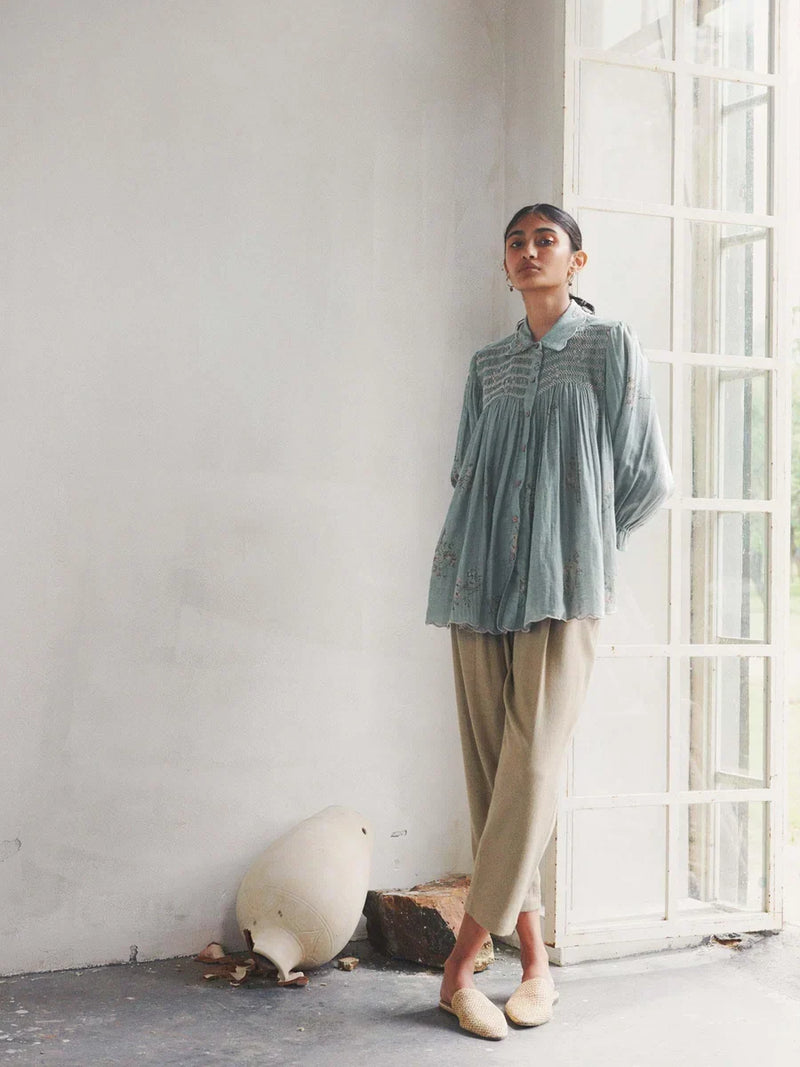 Judy Shirt-Pale Blue cotton top/shirt by CORD in light blue for women in Singapore
