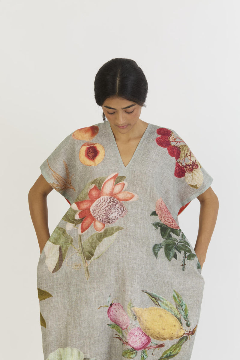 JUNIPER LINEN KAFTAN DRESS linen by Yam in blue color for women in Singapore