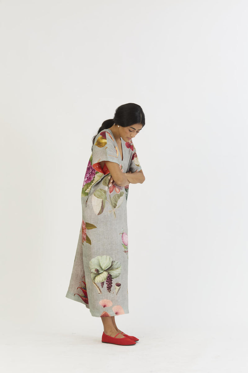 JUNIPER LINEN KAFTAN DRESS linen by Yam in blue color for women in Singapore