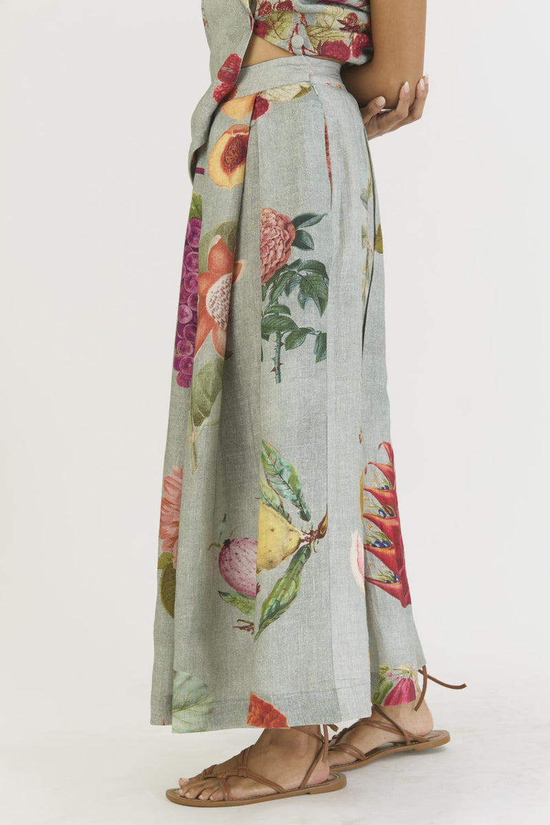 JUNIPER WAISTCOAT AND BOX PLEAT SKIRT linen by Yam in blue color for women in Singapore