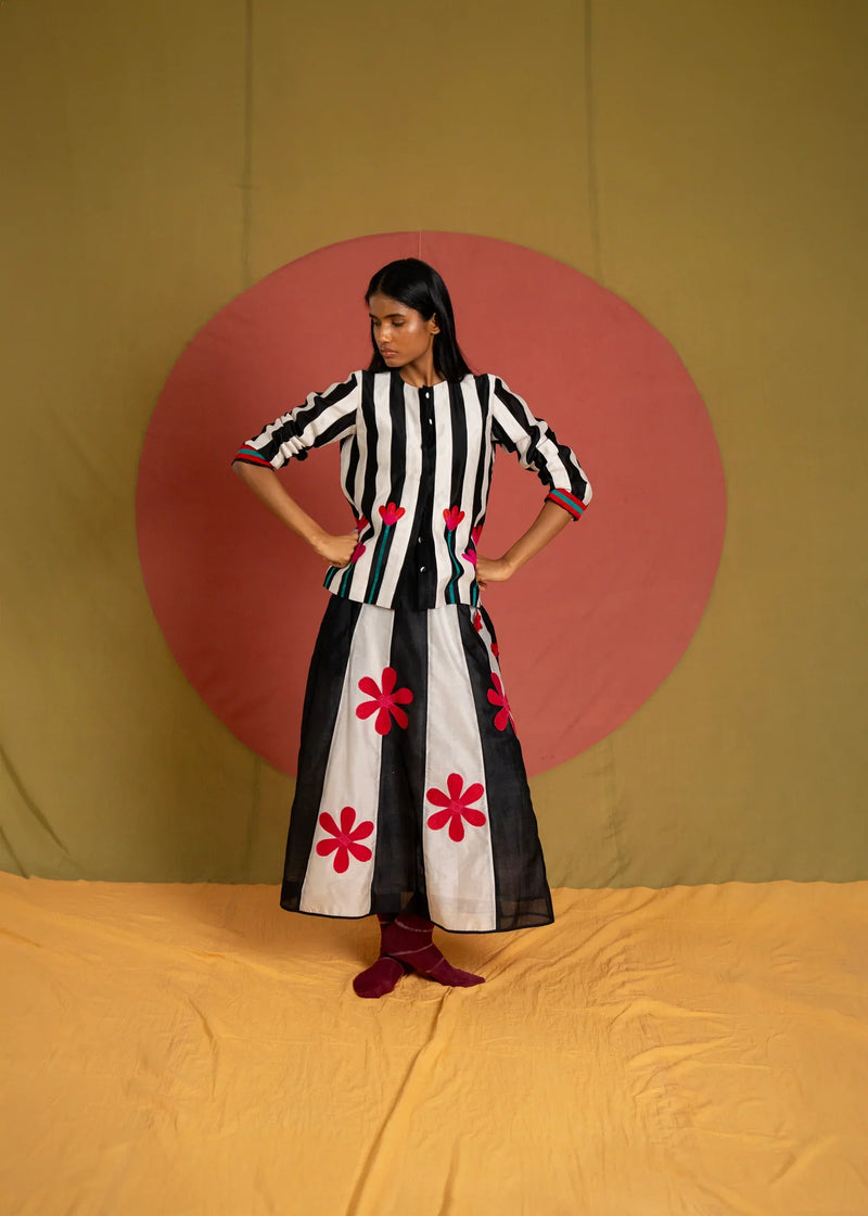 Kamal Kaidi Shirt-Black, White and Red chanderi top/shirt by Ka-Sha in black for women in Singapore