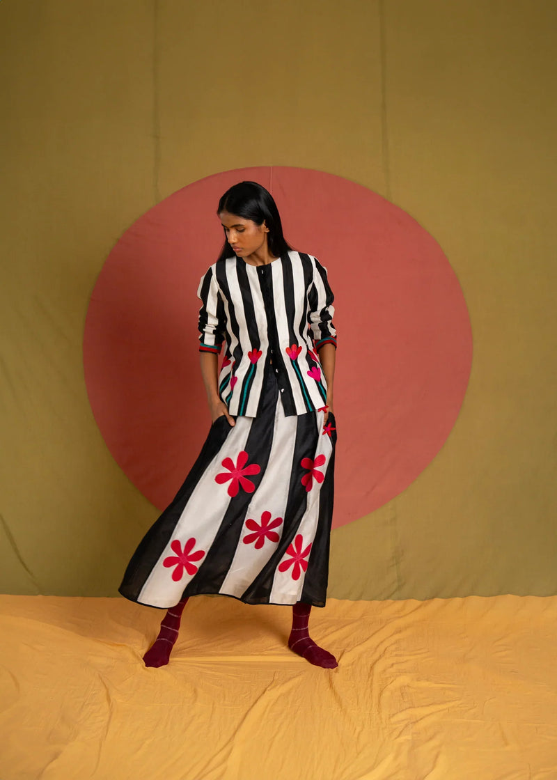 Kamal Kaidi Shirt-Black, White and Red chanderi top/shirt by Ka-Sha in black for women in Singapore