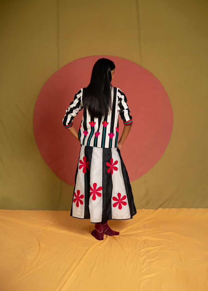 Kamal Kaidi Shirt-Black, White and Red chanderi top/shirt by Ka-Sha in black for women in Singapore