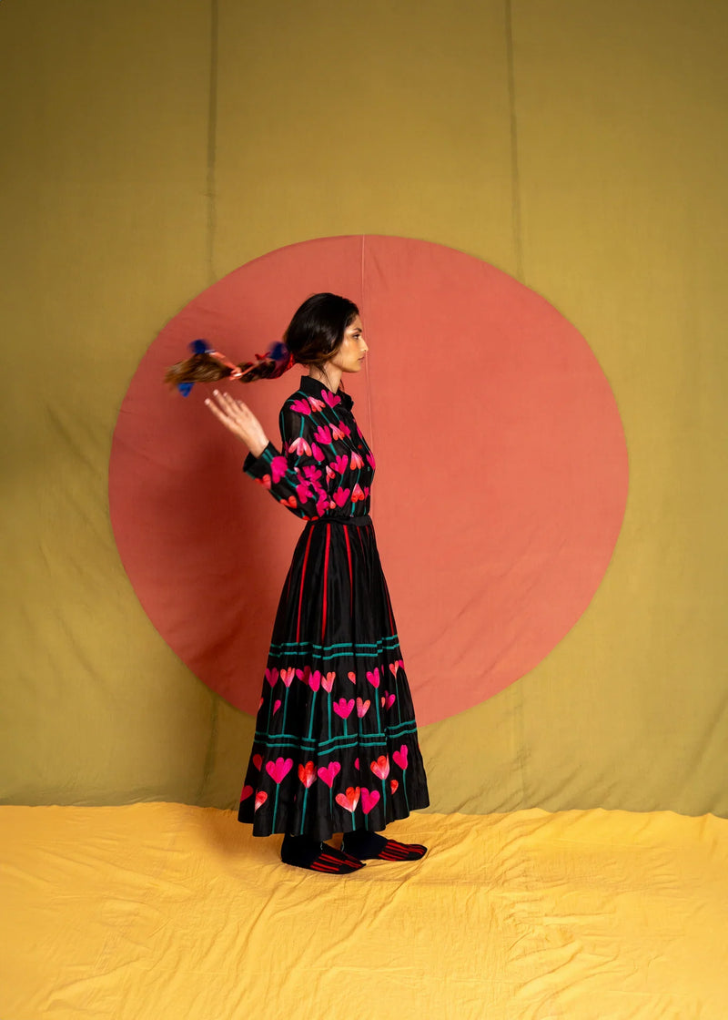 Kamal Shirt-Black and Multicolour chanderi top/shirt by Ka-Sha in multicolor for women in Singapore