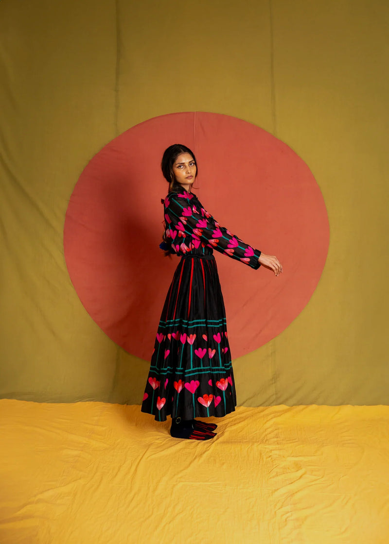 Kamal Shirt-Black and Multicolour chanderi top/shirt by Ka-Sha in multicolor for women in Singapore