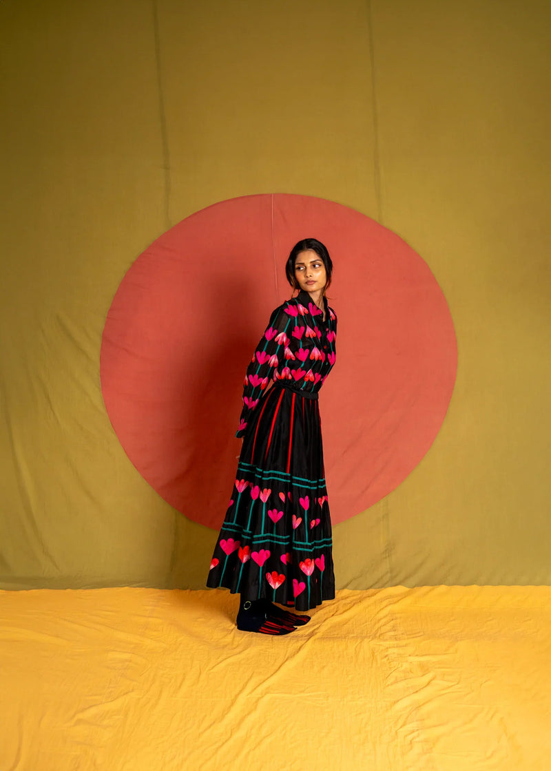 Kamal Shirt-Black and Multicolour chanderi top/shirt by Ka-Sha in multicolor for women in Singapore