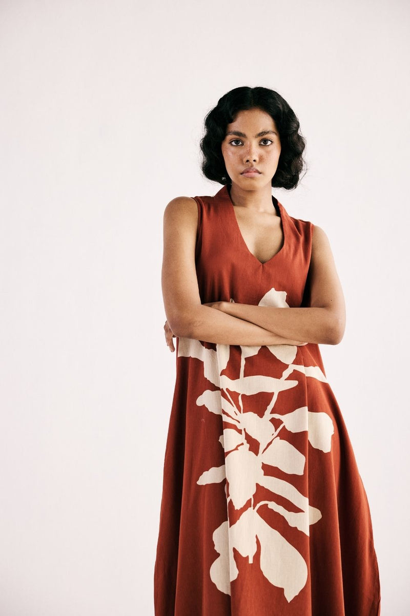 REDWOOD GARDEN DRESS cotton by Khara Kapas in red for women in Singapore