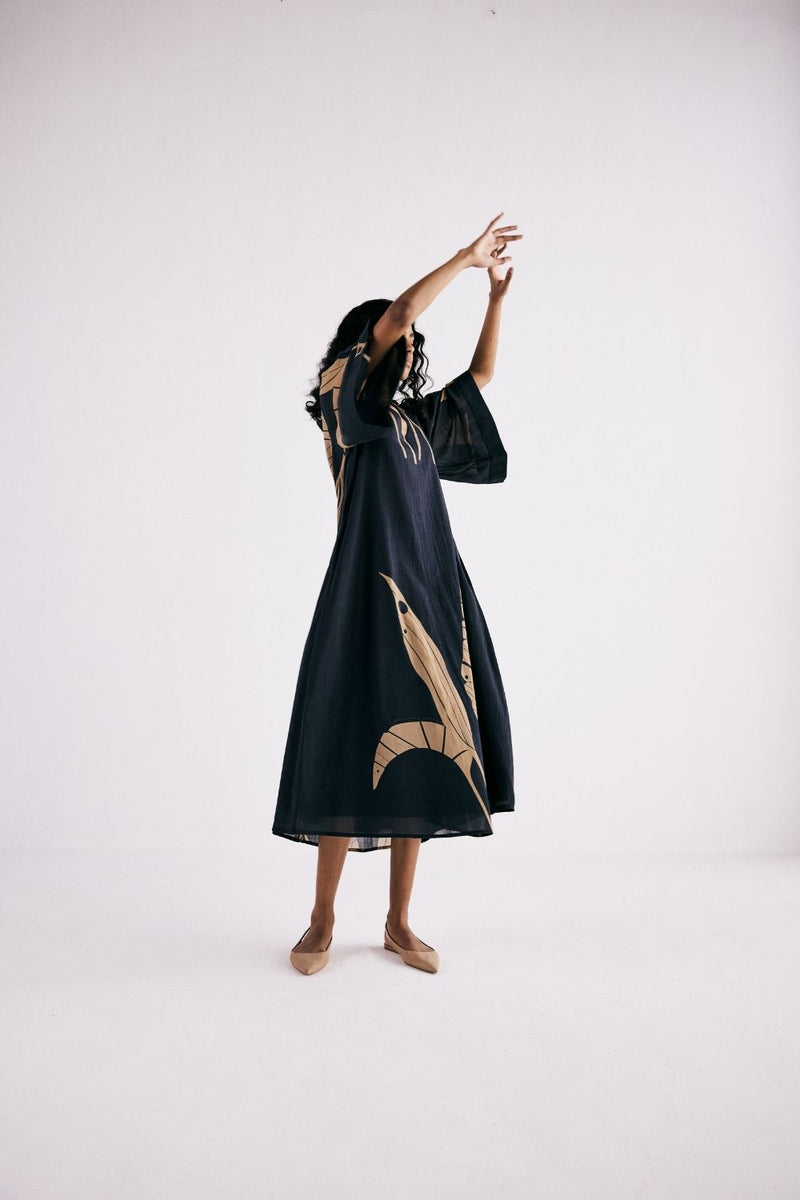 PARADISE POP DRESS cotton by Khara Kapas in charcoal for women in Singapore