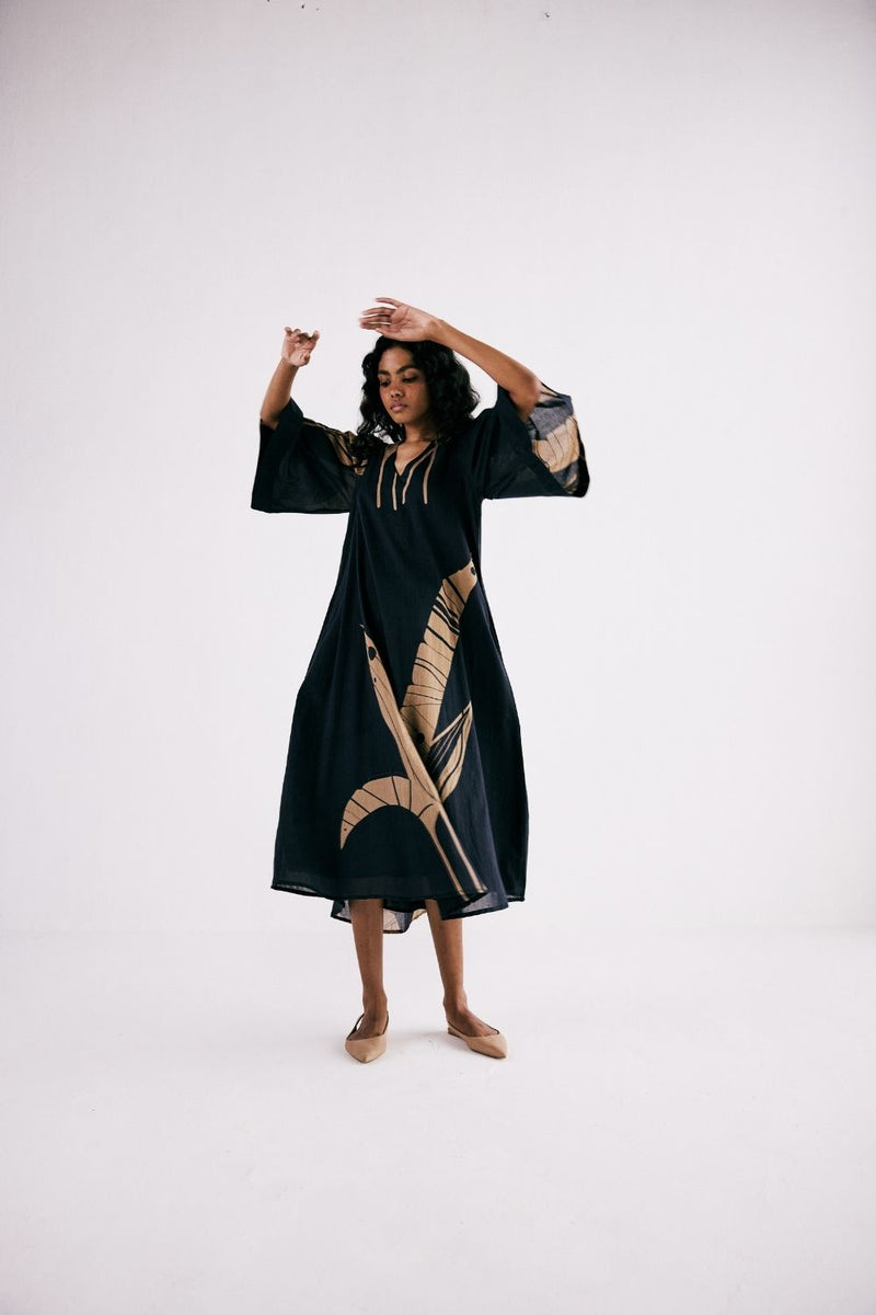 PARADISE POP DRESS cotton by Khara Kapas in charcoal for women in Singapore