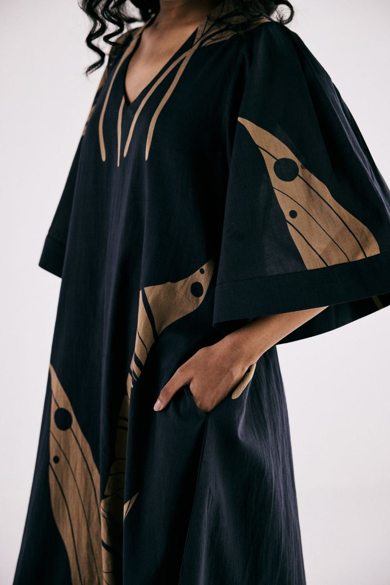 PARADISE POP DRESS cotton by Khara Kapas in charcoal for women in Singapore