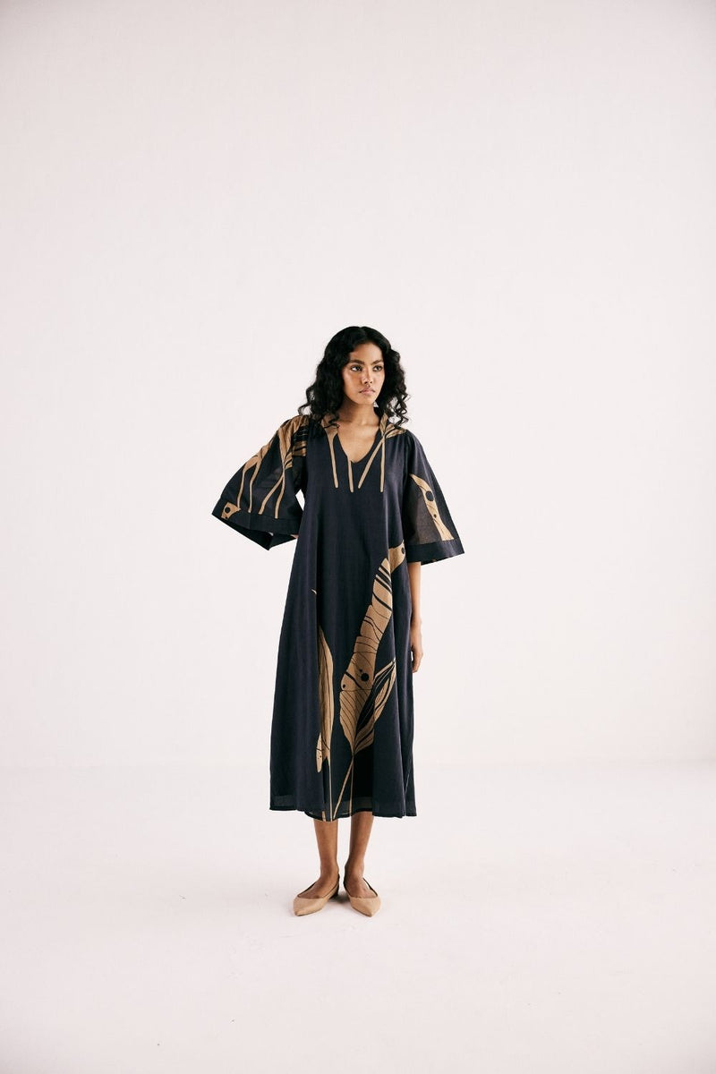 PARADISE POP DRESS cotton by Khara Kapas in charcoal for women in Singapore