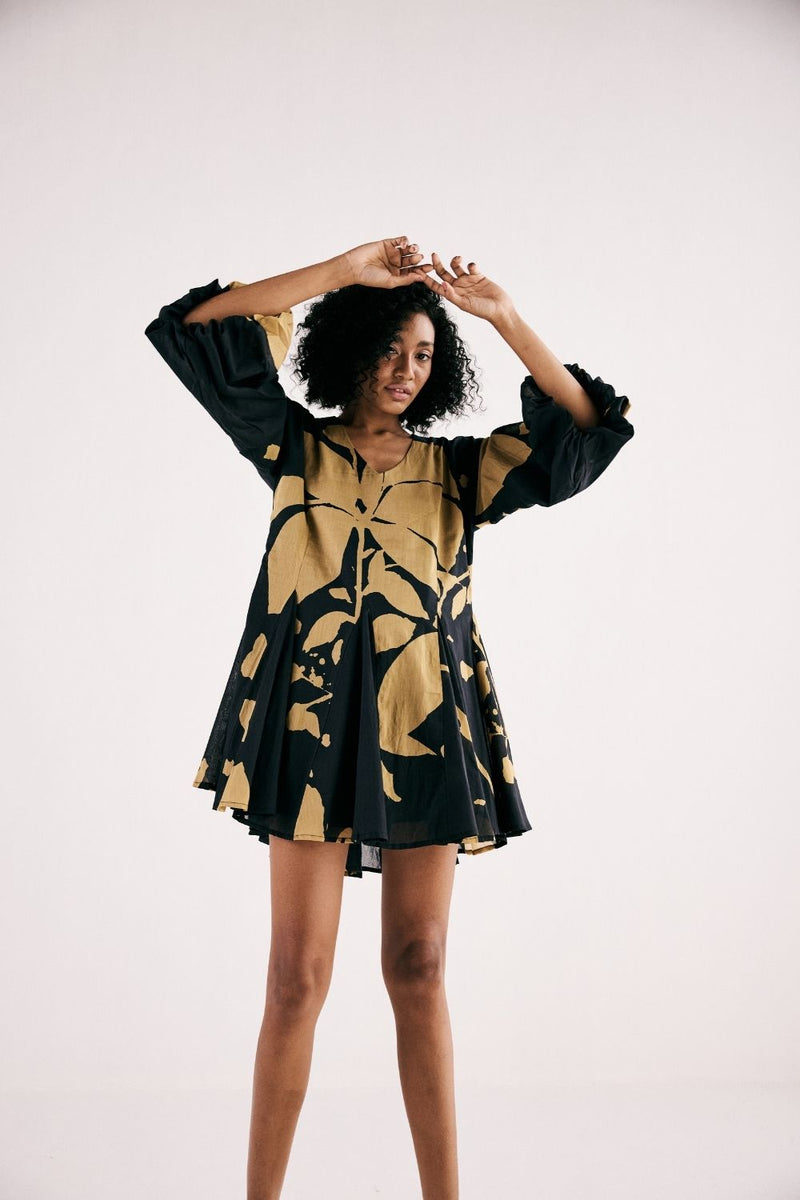 PETAL WHISPERS DRESS cotton by Khara Kapas in charcoal for women in Singapore