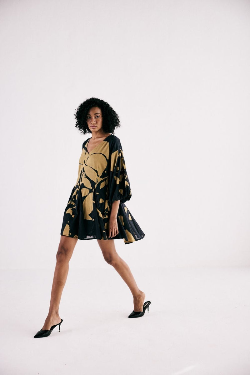PETAL WHISPERS DRESS cotton by Khara Kapas in charcoal for women in Singapore