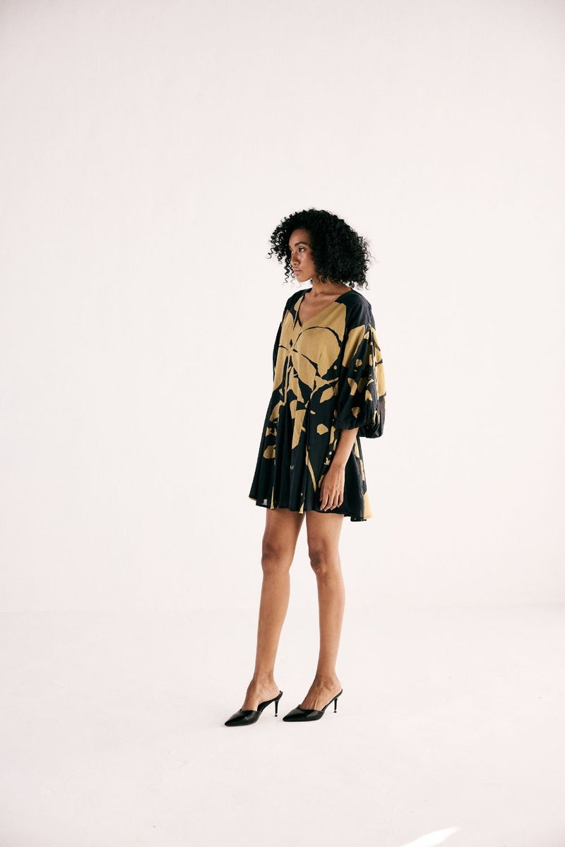 PETAL WHISPERS DRESS cotton by Khara Kapas in charcoal for women in Singapore