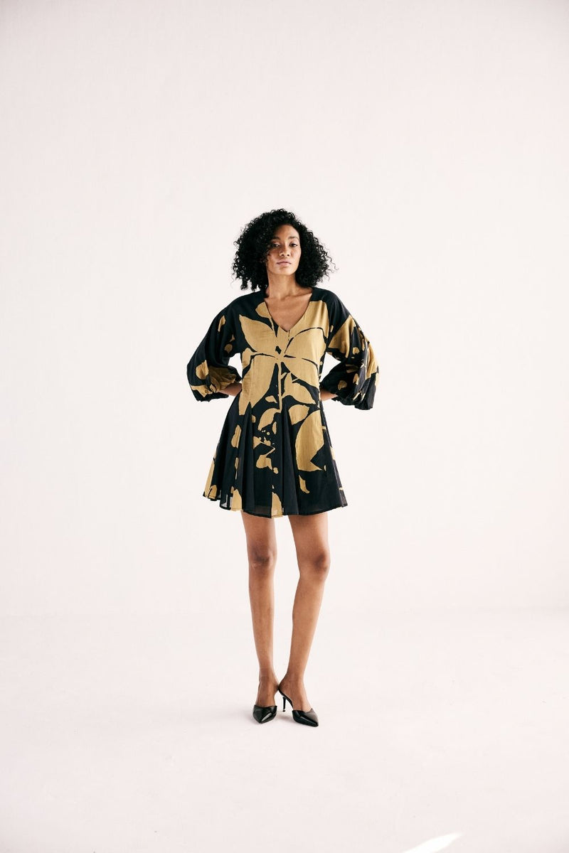 PETAL WHISPERS DRESS cotton by Khara Kapas in charcoal for women in Singapore