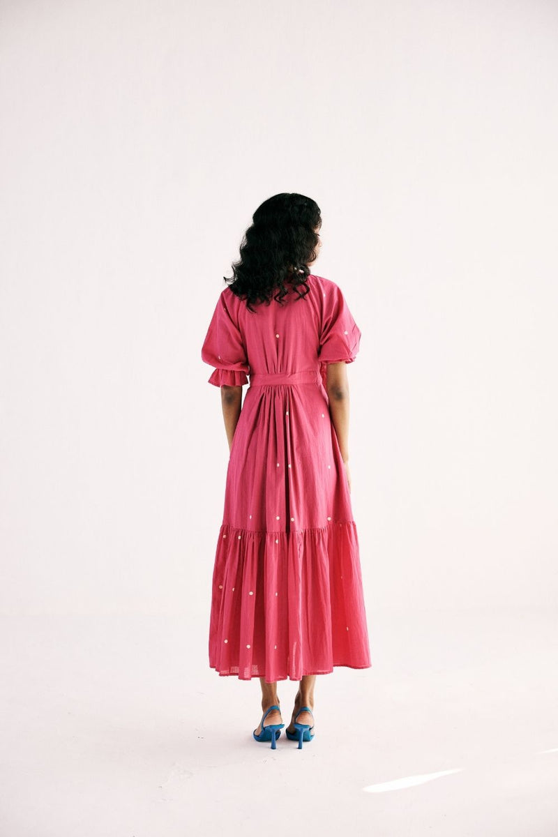 PINK POLKA WRAP DRESS cotton by Khara Kapas in pink for women in Singapore