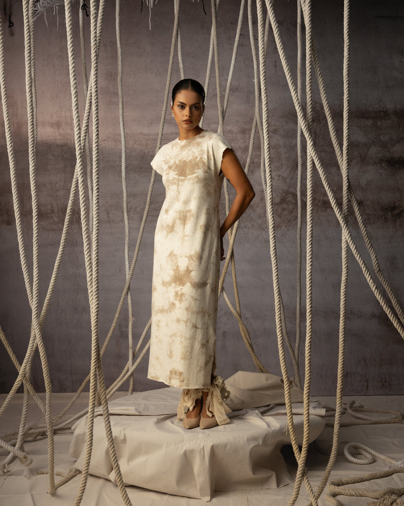 Ivory Hand-Dyed Knit Midi knit dress by Kritika Murarka in ivory for women in Singapore