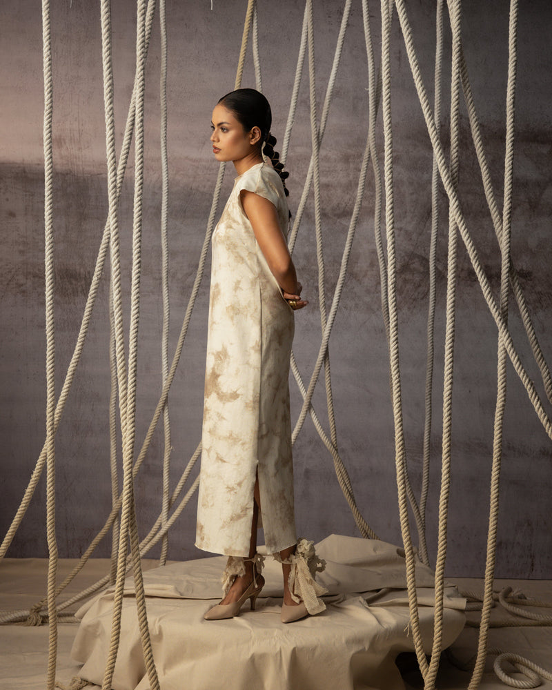 Ivory Hand-Dyed Knit Midi knit dress by Kritika Murarka in ivory for women in Singapore