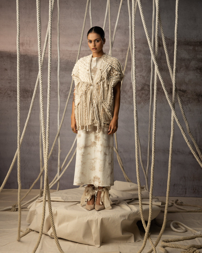Ivory Crushed Lace Embroidered Top crushed cotton jacket/overlay by Kritika Murarka in ivory for women in Singapore