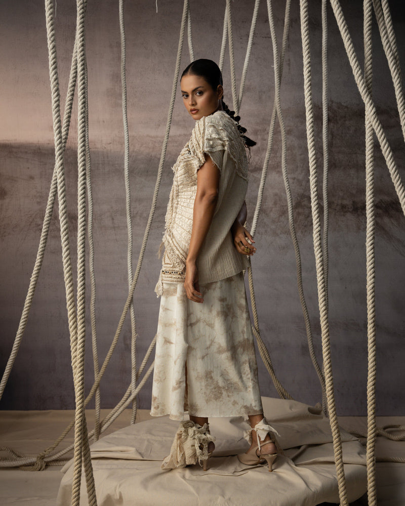 Ivory Crushed Lace Embroidered Top crushed cotton jacket/overlay by Kritika Murarka in ivory for women in Singapore