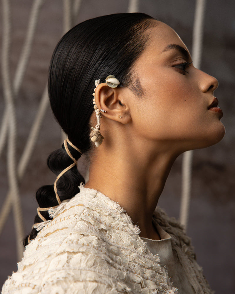 Ivory Crushed Lace Embroidered Top crushed cotton jacket/overlay by Kritika Murarka in ivory for women in Singapore