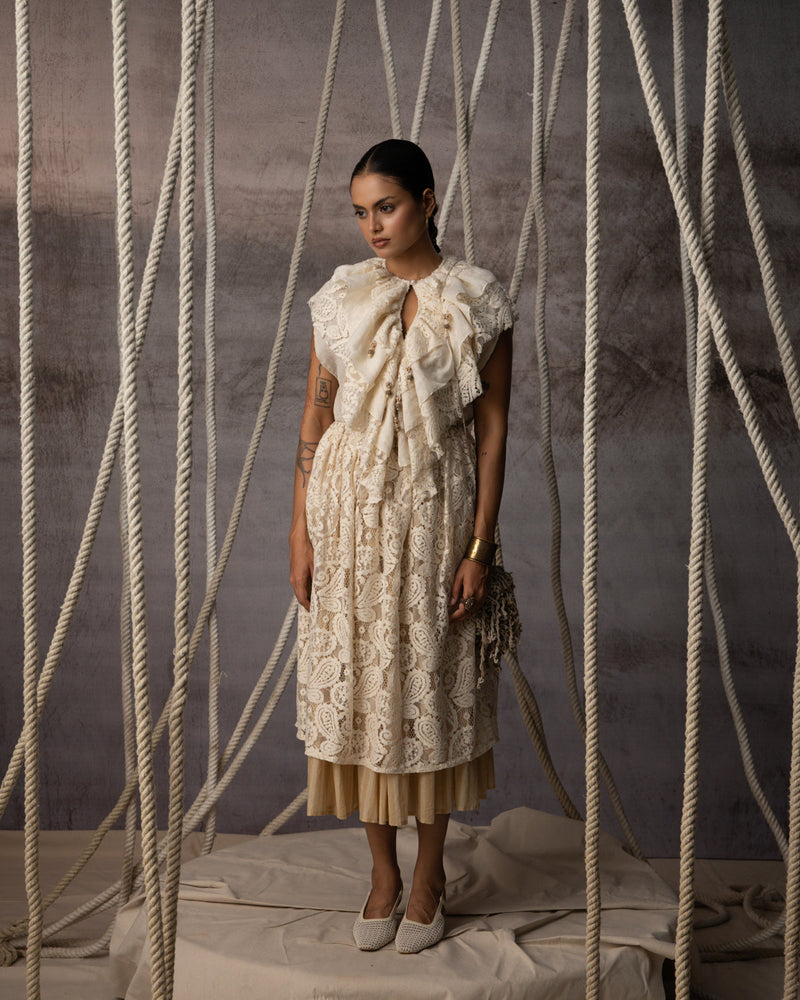 Ivory Flounce Crushed Top crushed cotton top/shirt by Kritika Murarka in ivory for women in Singapore