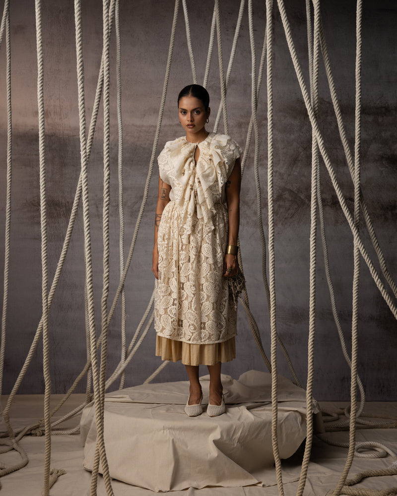 Ivory Flounce Crushed Top crushed cotton top/shirt by Kritika Murarka in ivory for women in Singapore