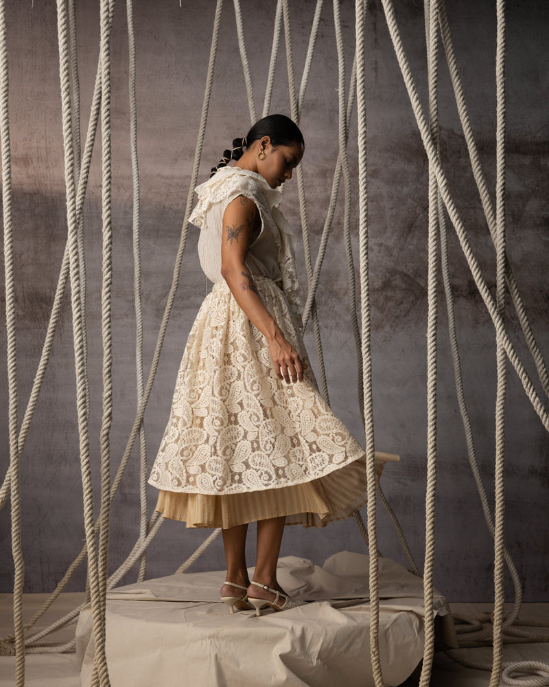Ivory Flounce Crushed Top crushed cotton top/shirt by Kritika Murarka in ivory for women in Singapore