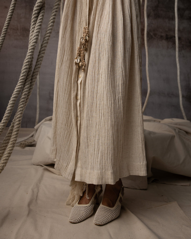 Ivory Flounce Crushed Drawstring Dress crushed cotton dress by Kritika Murarka in ivory for women in Singapore