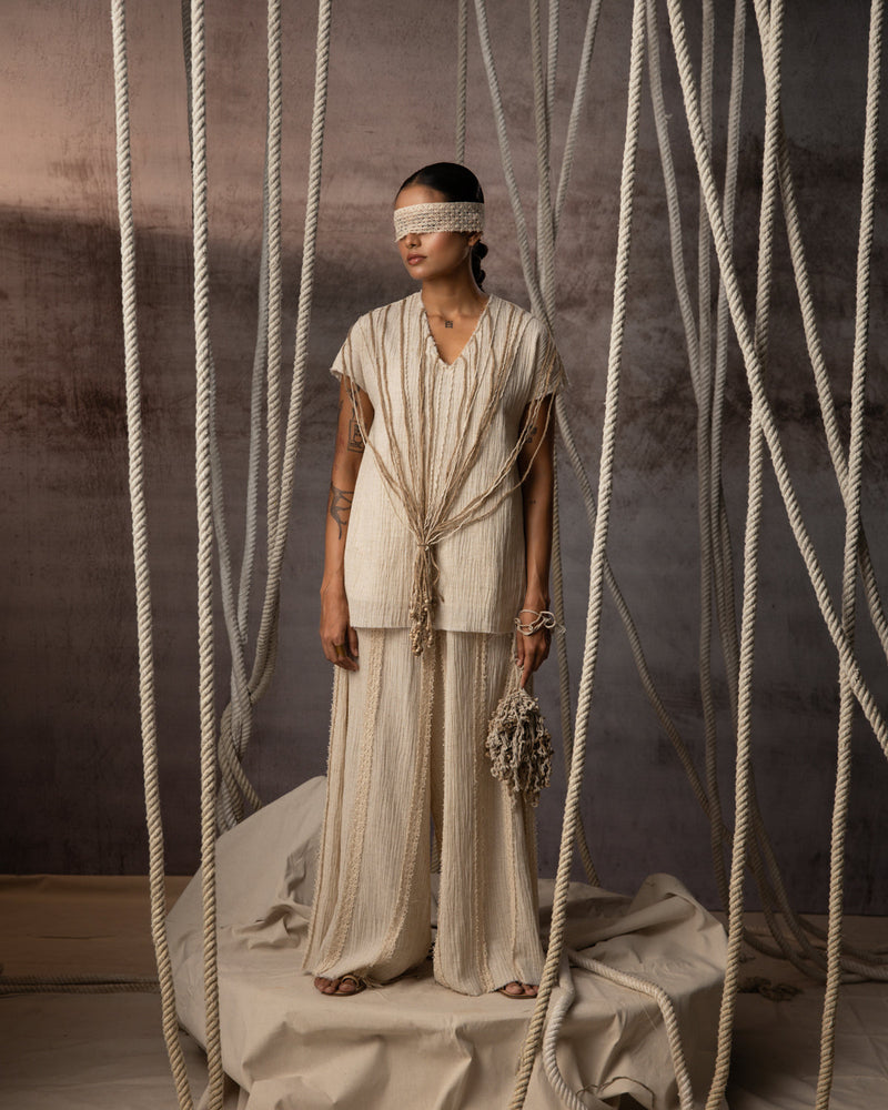 Ivory Crushed Jute-Rope Top crushed cotton top/shirt by Kritika Murarka in ivory for women in Singapore