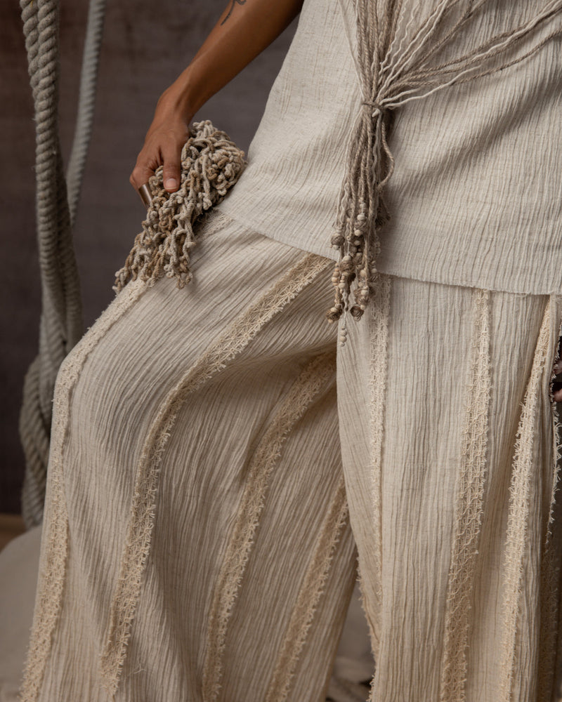 Ivory Crushed Jute-Rope Top crushed cotton top/shirt by Kritika Murarka in ivory for women in Singapore