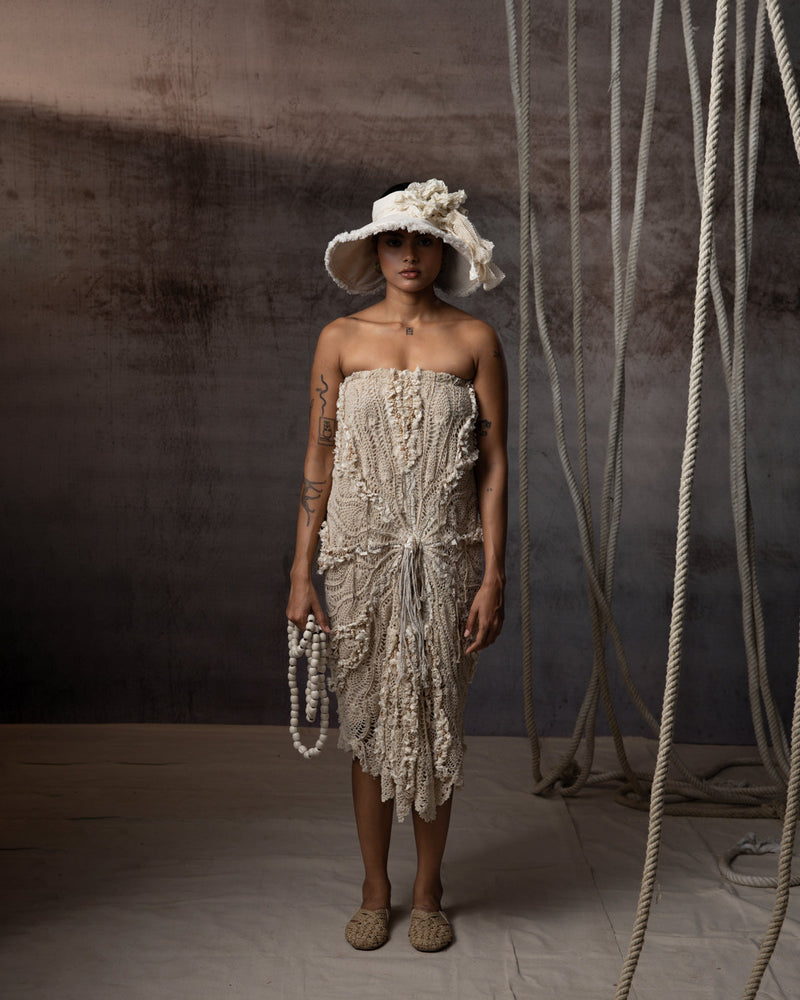 Ivory Crochet Tube Dress hand crochet dress by Kritika Murarka in ivory for women in Singapore