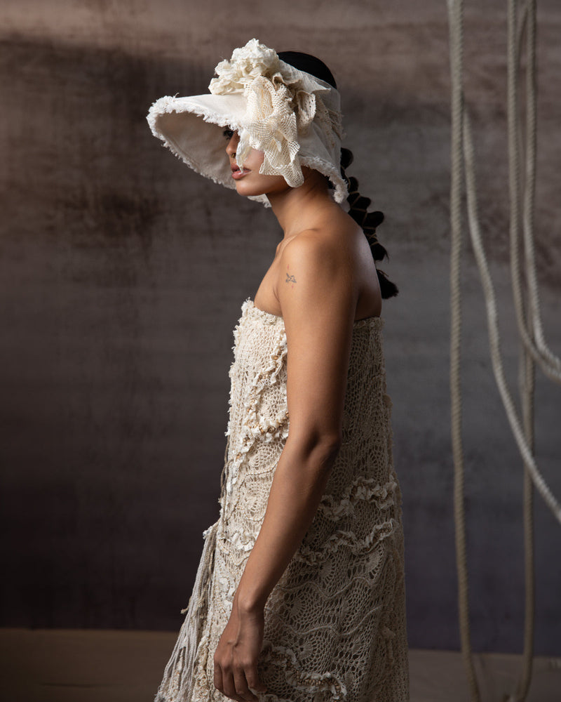 Ivory Crochet Tube Dress hand crochet dress by Kritika Murarka in ivory for women in Singapore