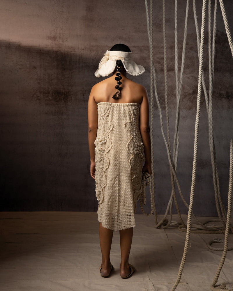 Ivory Crochet Tube Dress hand crochet dress by Kritika Murarka in ivory for women in Singapore