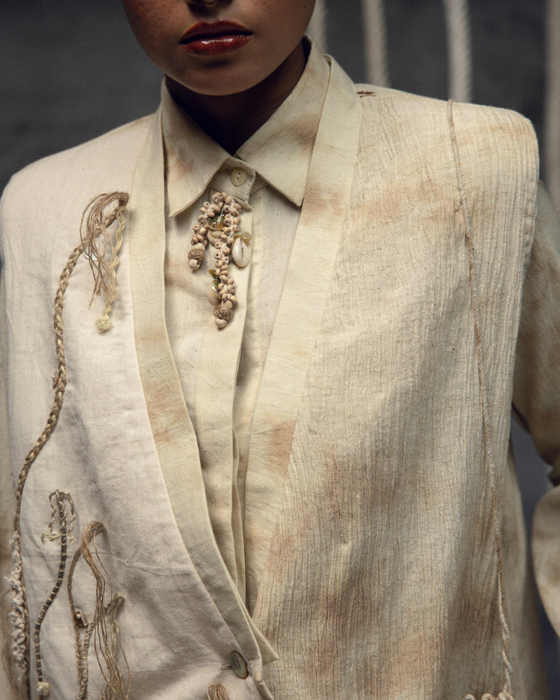 Khadi Jute Embroidered Kimono Jacket silk khadi jacket/overlay by Kritika Murarka in ivory for women in Singapore