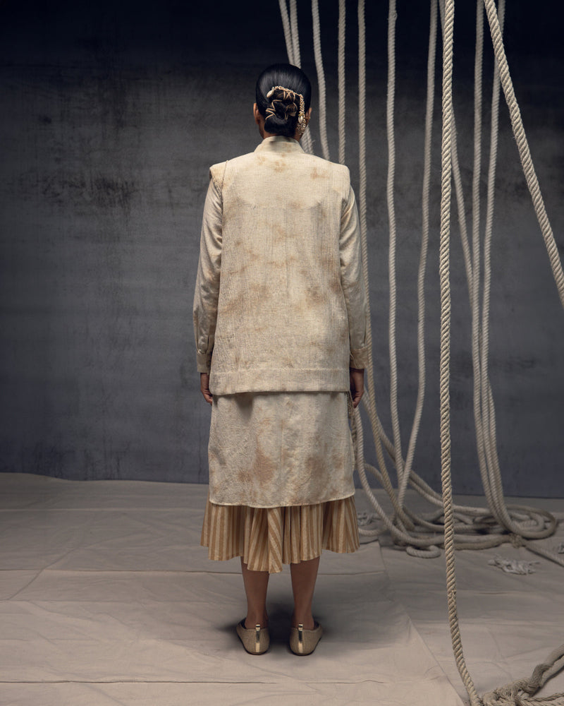 Khadi Jute Embroidered Kimono Jacket silk khadi jacket/overlay by Kritika Murarka in ivory for women in Singapore