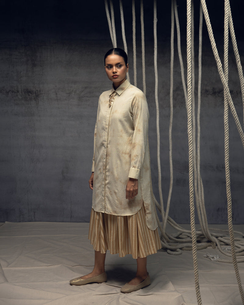 Ivory- Beige Linear Stripe Skirt mulmul skirt by Kritika Murarka in ivory for women in Singapore