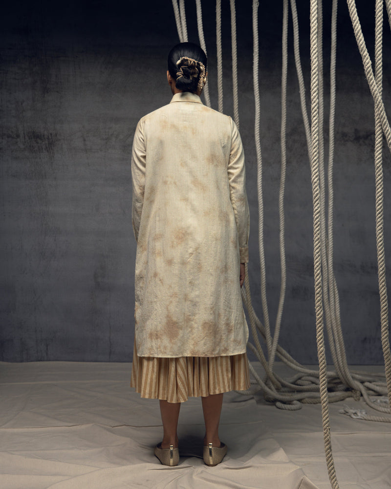Ivory- Beige Linear Stripe Skirt mulmul skirt by Kritika Murarka in ivory for women in Singapore