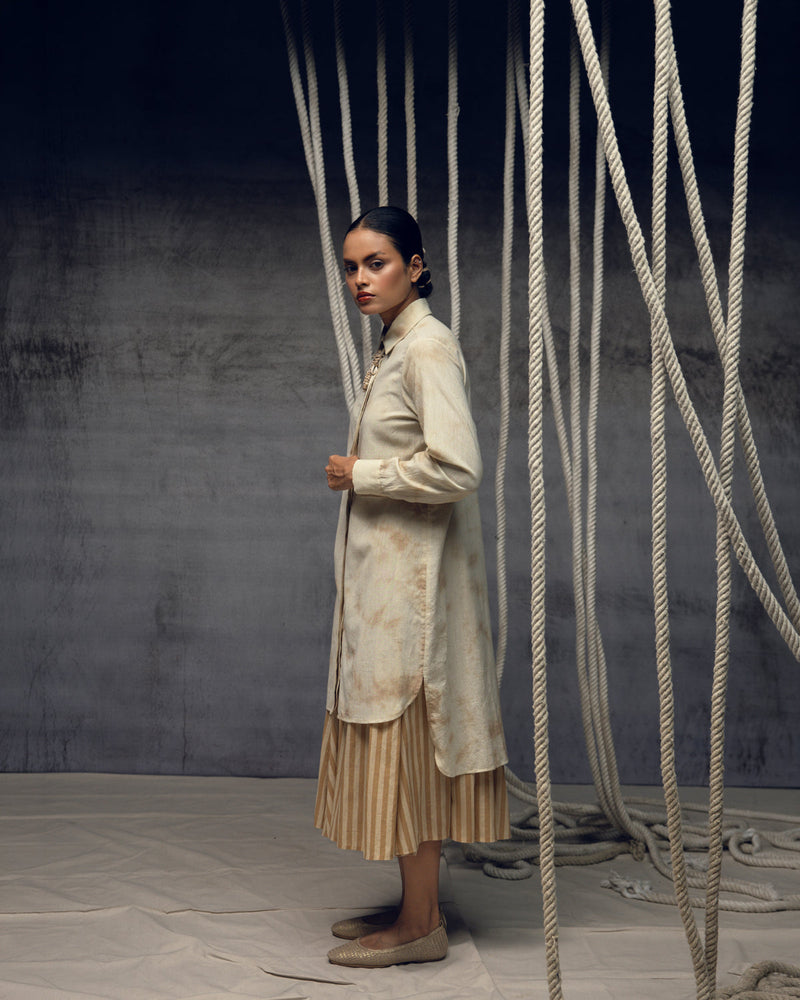 Ivory Ombré Linen Shirt (Formal Term For "Shaded") khadi top/shirt by Kritika Murarka in ivory for women in Singapore