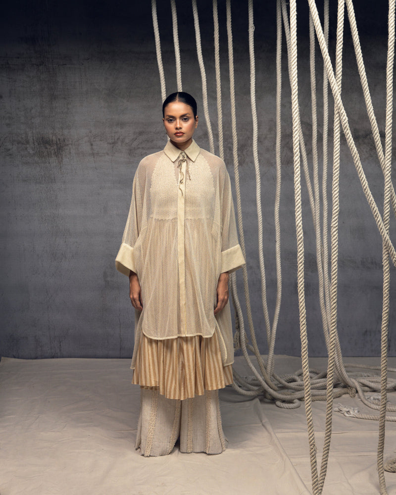 Ivory Open-Mesh Shirt Dress cotton open mesh top/shirt by Kritika Murarka in ivory for women in Singapore