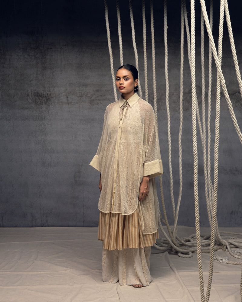 Ivory Open-Mesh Shirt Dress cotton open mesh top/shirt by Kritika Murarka in ivory for women in Singapore