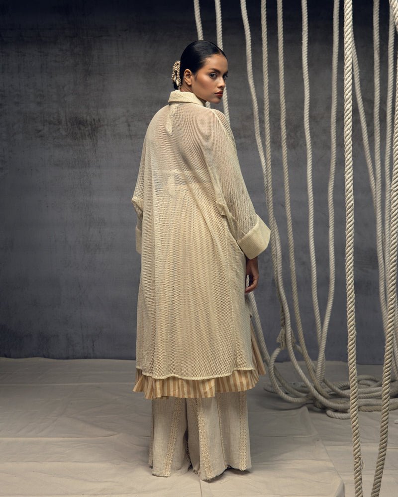 Ivory Open-Mesh Shirt Dress cotton open mesh top/shirt by Kritika Murarka in ivory for women in Singapore